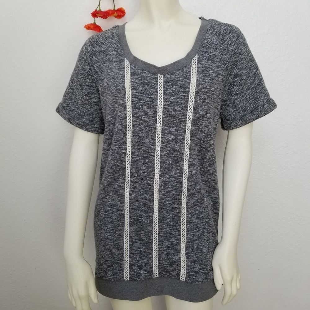 Sunday In Brooklyn Gray Terry Tunic Top with Lace